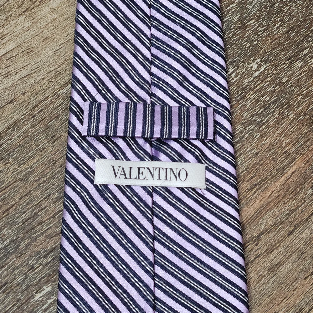 Authentic Valentino Men’s Purple Black Striped Neck Tie
